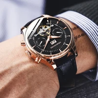 skeleton tourbillon mechanical watch men automatic classic rose gold leather mechanical wrist watches reloj hombre 2018 luxury