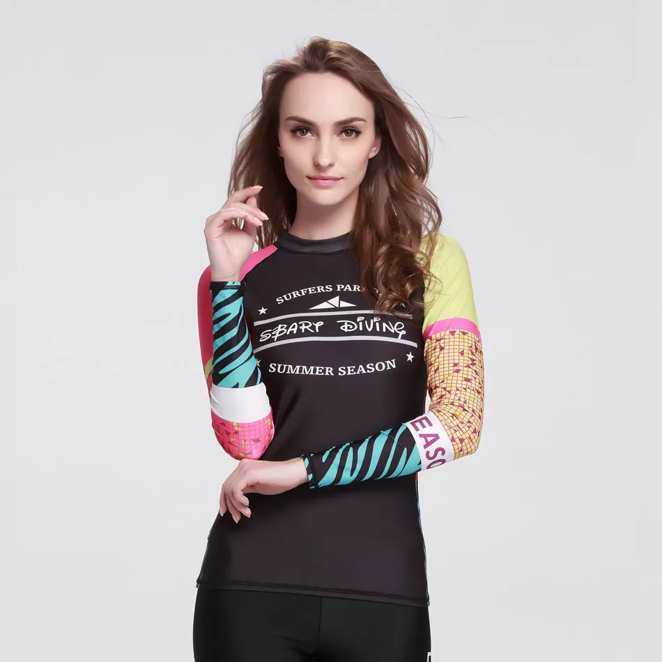 Новинка 2016 женские гидрокостюмы с принтом базовые шкуры длинный рукав вырез