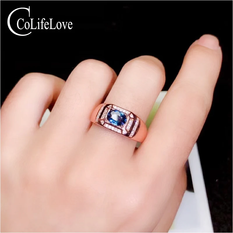 Ювелирные изделия colife, сапфировое кольцо для мужчин, 0.8ct, натуральный сапфир, мужское серебряное кольцо, Твердое Серебро 925 пробы, мужской Сапфир, подарок для Biyfriend