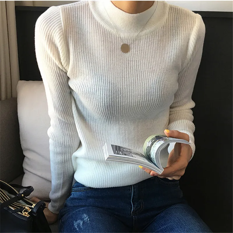 Neploe Solid Brief Women Sweaters 2018 Korean New Fashion Slim Pullovers Long Sleeve Half Turtleneck Knitted Sweater 67038 | Женская