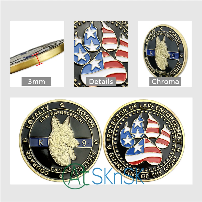 wholesale Fashion medal souvenir Protector of Law Enforcement Guardians Night Unite States Police dog K9 challenge coins Gift | Дом и сад