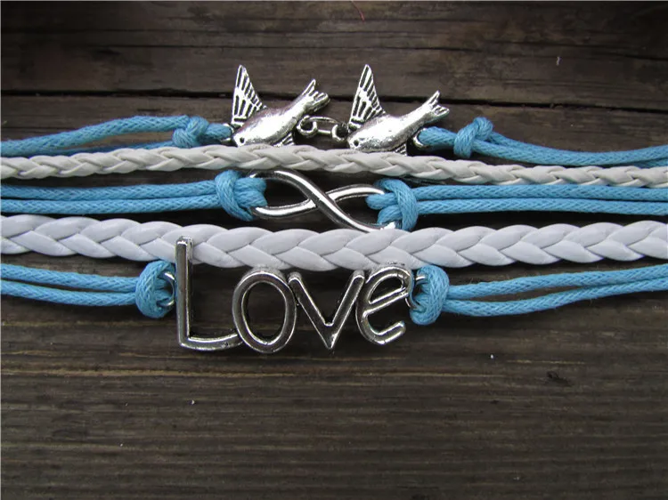 LELX ретро любовь голубь маленький 8 букв многожильный модный кожаный браслет ручной работы LELX ретро любовь голубь маленький 8 букв многожильный модный кожаный браслет ручной работы