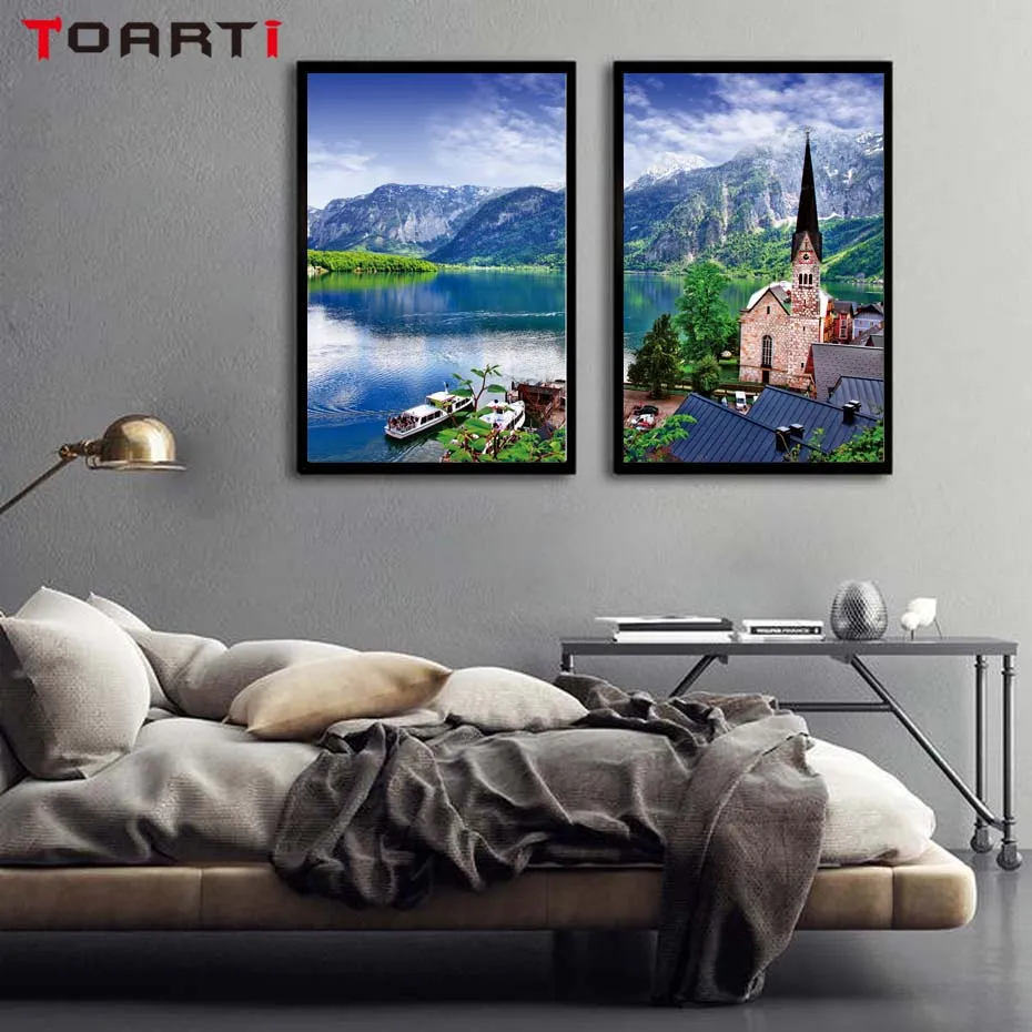 Пейзаж для горного города настенная живопись современный пейзаж картина 2 шт.