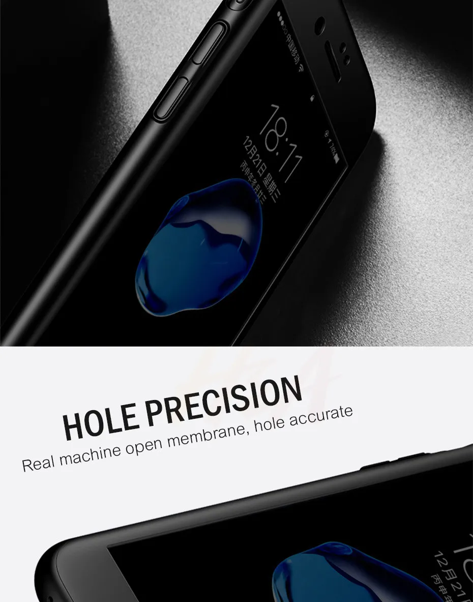 H& A Роскошный 360 Защитный чехол для iPhone 7 6 6s Plus Полный Жесткий PC чехол для телефона для iPhone 8 6 6s 7 Plus чехол с закаленным стеклом