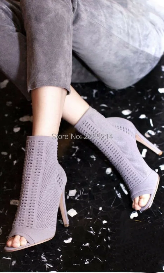 Новинка 2017 года пикантные вязаные туфли на высоком каблуке с открытым носком