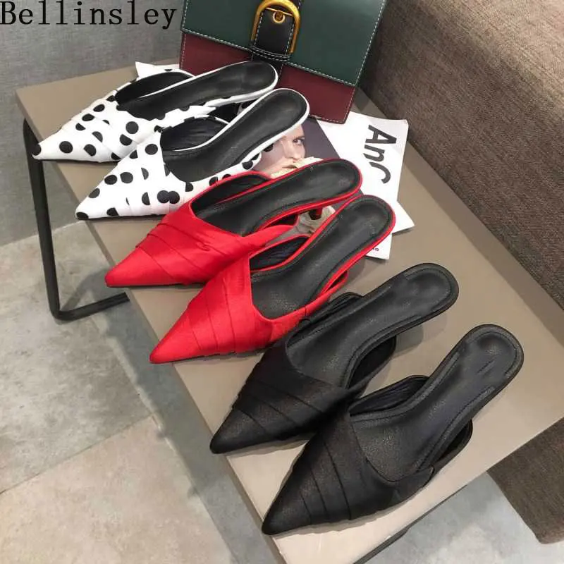 2019 летние женские босоножки с острым носком на высоком каблуке лоферы в горошек