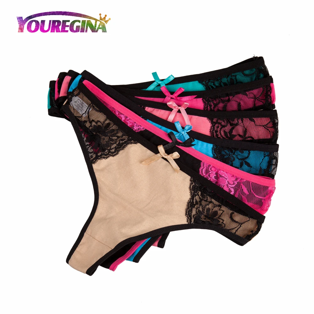 YN7342--Random color YOUREGINA, женские хлопковые трусы, стринги, Femme String Calcinha, нижнее белье Танга, стринги, нижнее белье, сексуальные трусики, 6 шт./лот - Цвет: YN7342--Random color