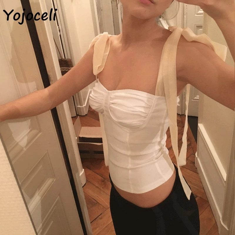 Женский топ с бантом Yojoceli белый бандажный Топ вечерние топы для клуба лето 2019 |