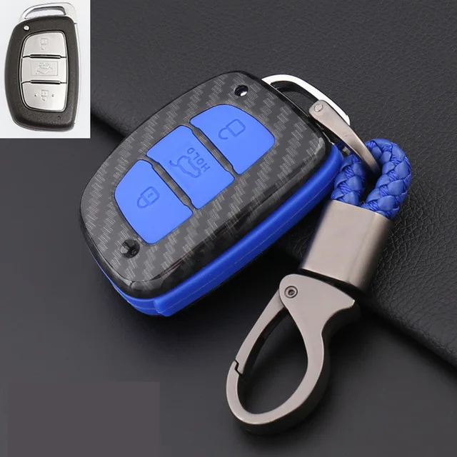 B-blue ABS корпус из углеродного волокна+ силиконовый чехол для дистанционного ключа от машины крышка для hyundai IX25 IX35 I20 I30 I40 hb20 Santa Fe Creta Solaris 3BT - Название цвета: B-blue