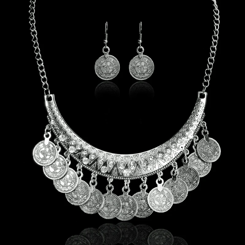 

Fashion Boho Ethnic Vintage Carved Flower Coin Tassel Choker Necklace Statement Necklaces & Pendants Fine Jewelry