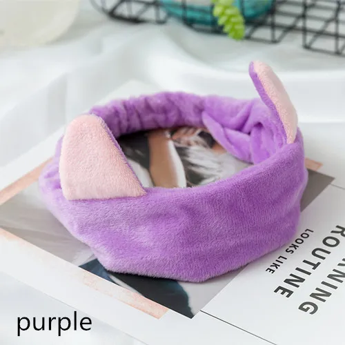 Purple OMG Logo, Женская повязка для волос с бантом-бабочкой, для мытья лица, для макияжа, фланелевая Мягкая повязка на голову, повязки на голову для девочек, головные уборы, аксессуары для волос - Цвет: Purple