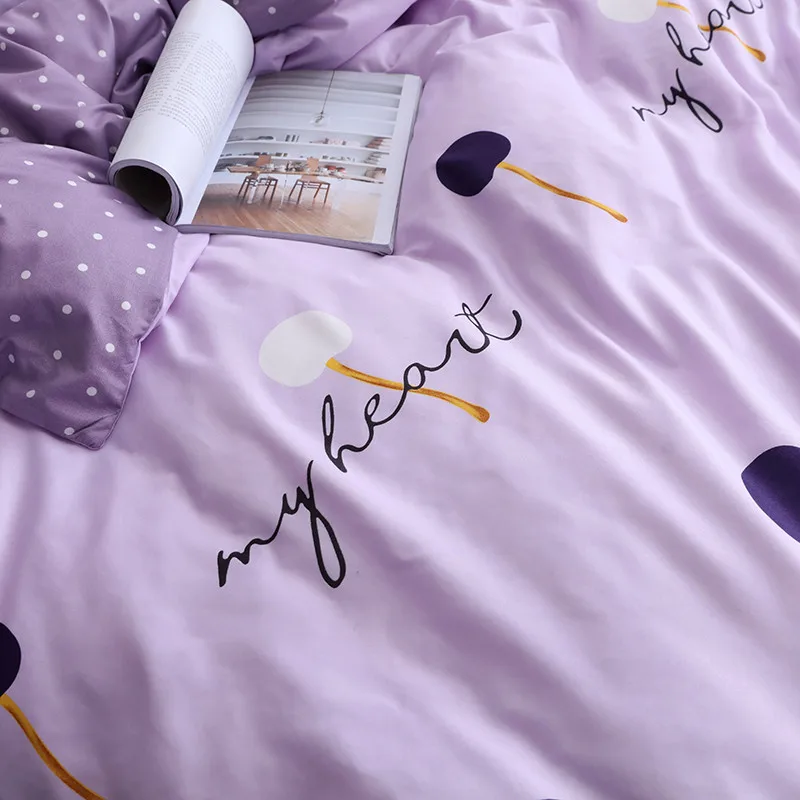 Постельный комплект из 4 предметов фиолетовый с принтом памяти полиэстера