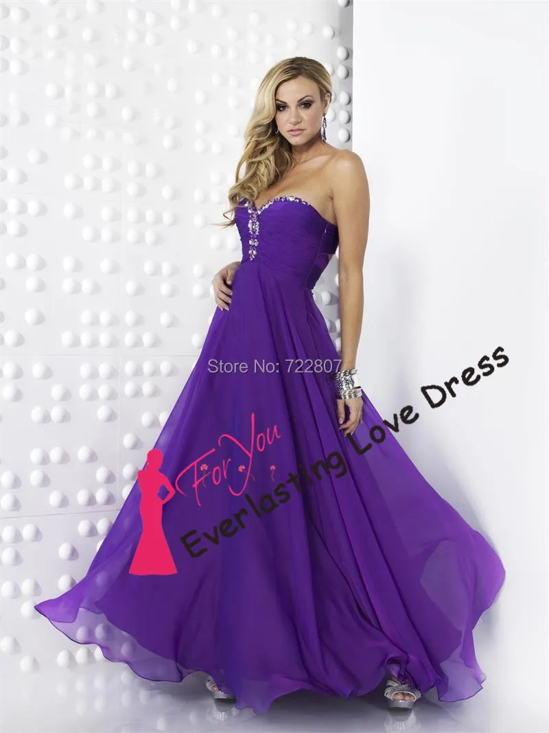 Sweetheart Neckline Beading A-line Cutout Back Elegant Chiffon Floor Length Purple Evening Dresses vestidos de fiesta formales | Свадьбы и