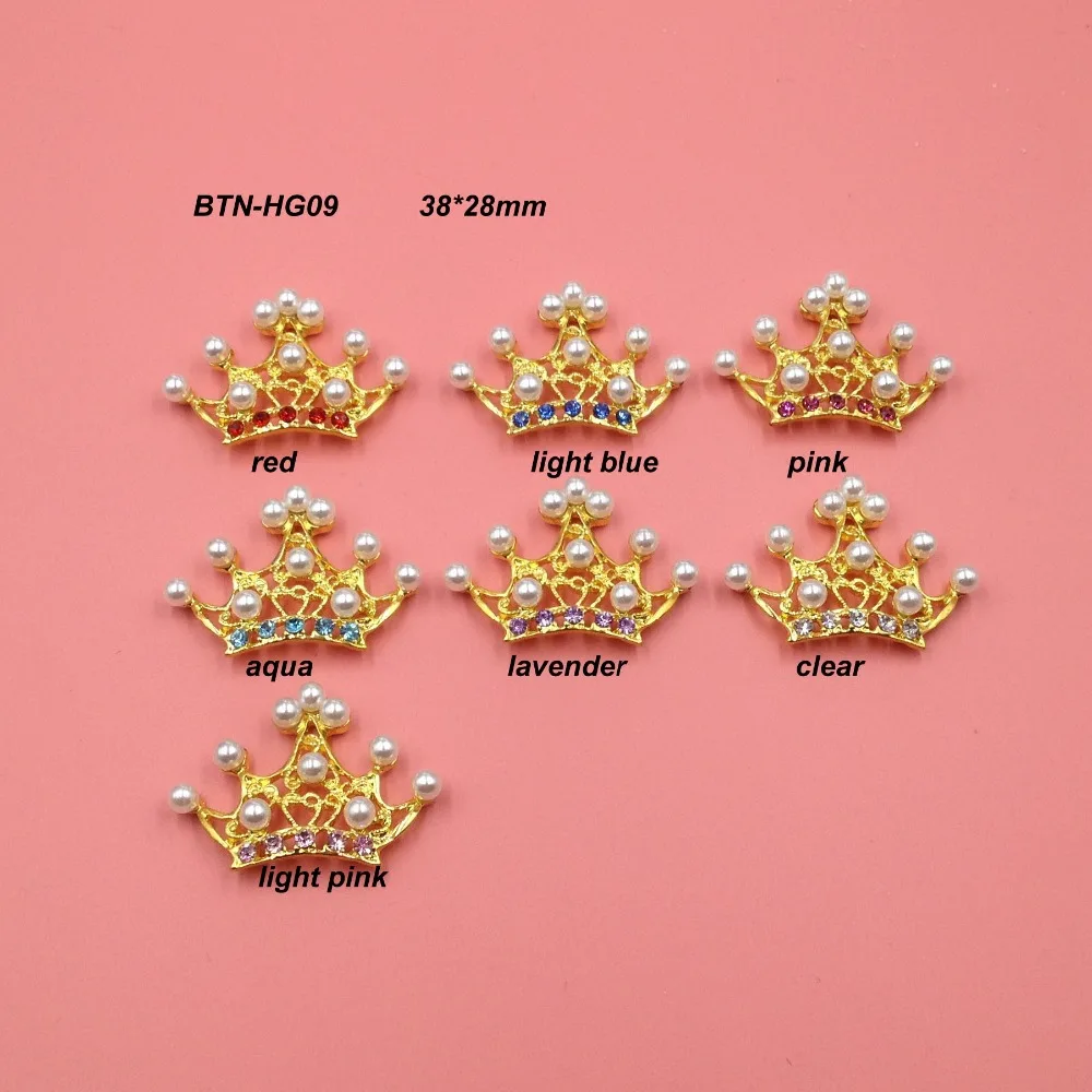 

Free shipping gold plating 43*30mm rhinestone crown tiara flatback mix colors 50PCS/LOT(BTN-HG09)