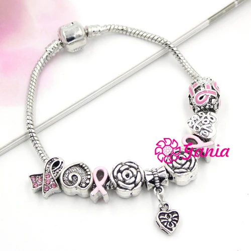 Новинка сделай сам европейская розовая бусина сердце амулеты лента молочный рак