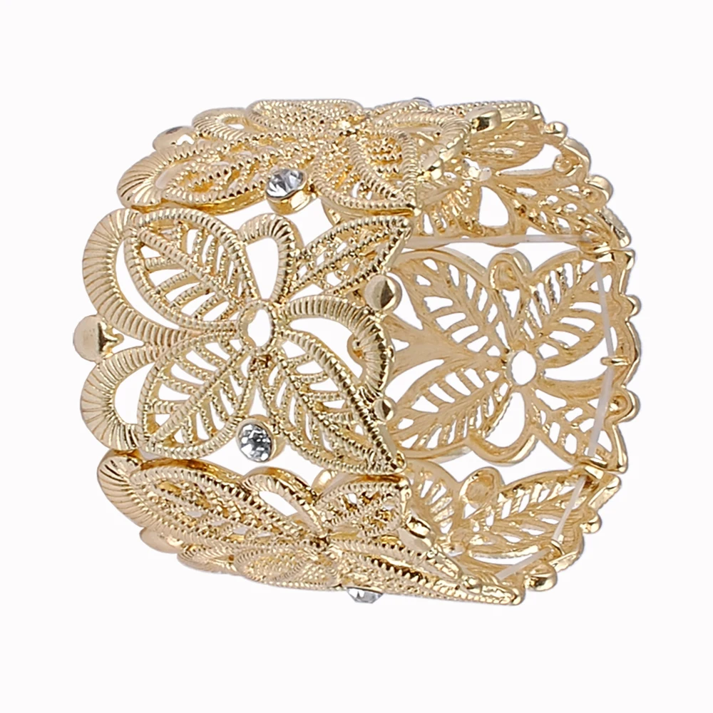 

Turkey Hollow Flower Gold Bracelet For Women Jewelry Size Adjustable Bohemian Cuff Bangles Gifts