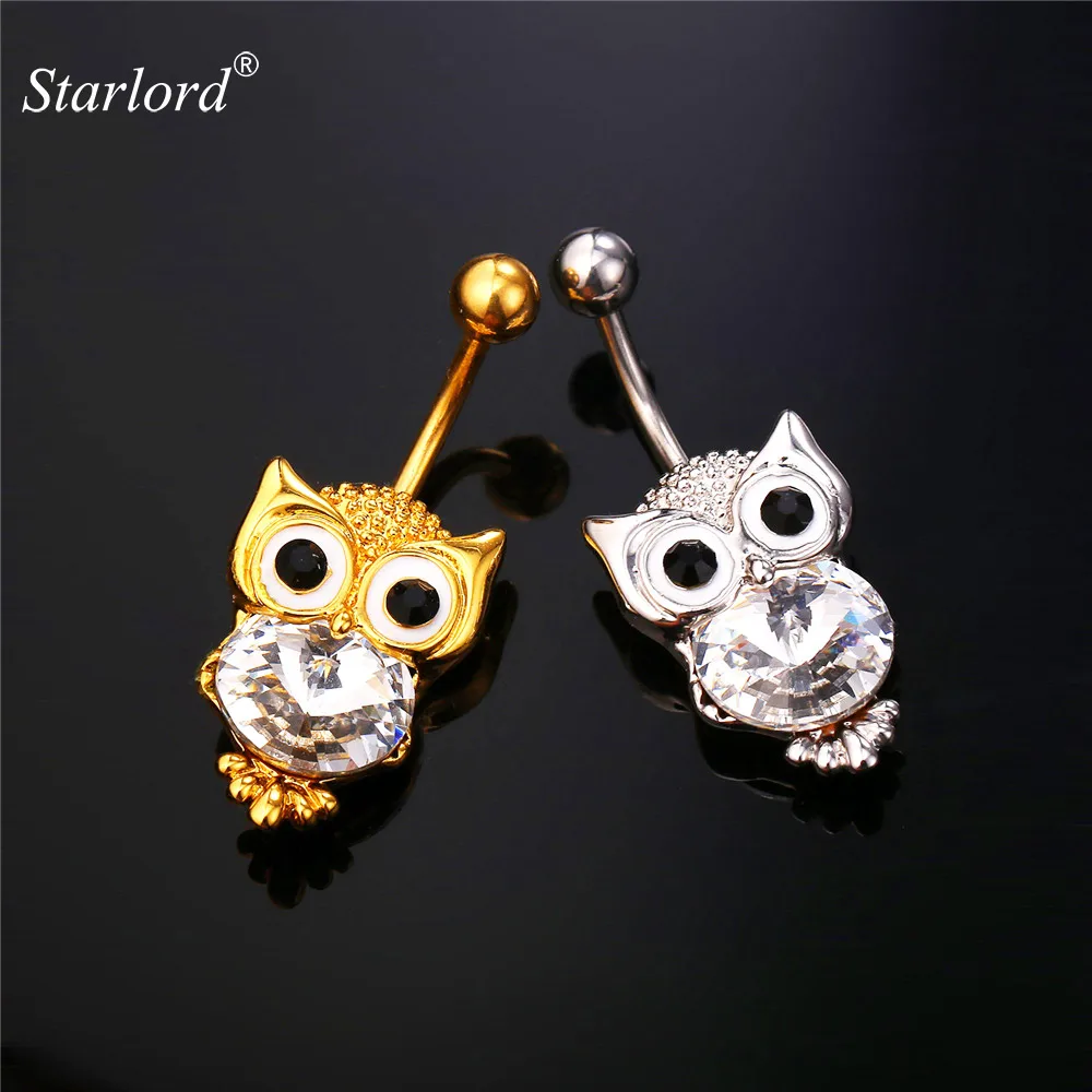 

Starlord Rhinestone Owl Belly Button Ring Women Gift Body Jewelry Gold Color Bird of Minerva Belly Piercing Nombril DB1984