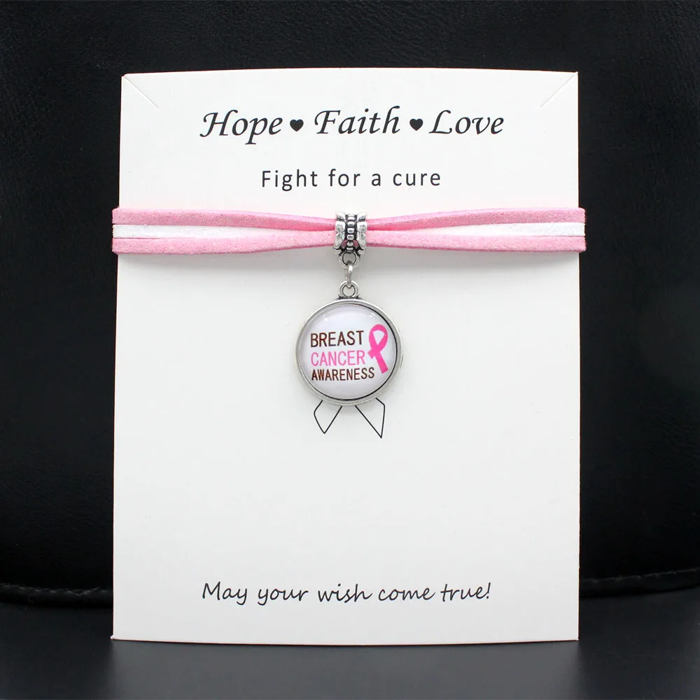 Breast Cancer Awareness Pink Ribbon Charm Bracelets For Women Men Bracelet Jewelry Friendship Gift With Card | Украшения и