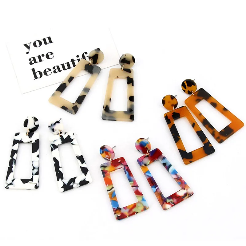 Женские Длинные геометрические акриловые серьги с леопардовым принтом