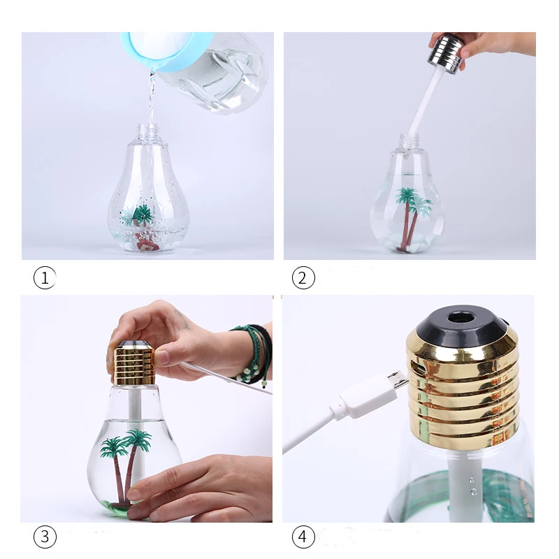 400ML Colorful Light bulb Humidifier Air Ultrasonic USB Essential Oil Diffuser Atomizer Freshener Mist Maker For Home Office | Бытовая