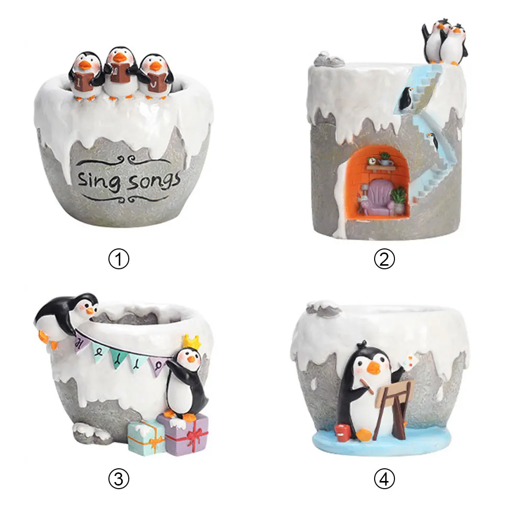 Cute Cartoon Antarctic Penguins Series Resin Planters Gardening Pots for Cactus Succulent Flower Home Decoration Pen Holder | Дом и сад