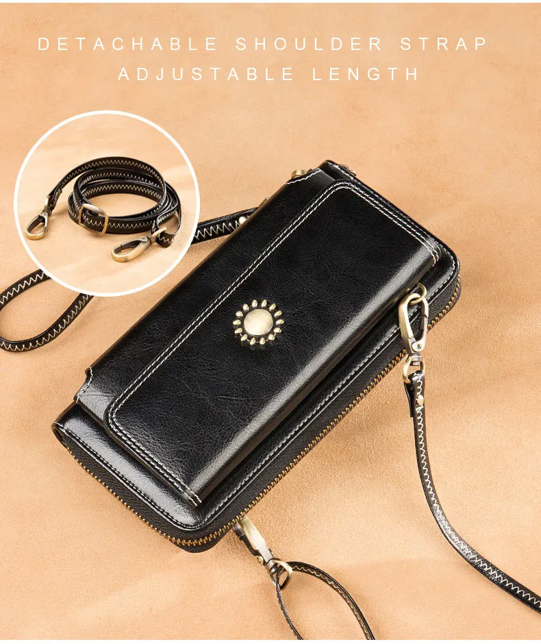 Vintage Oil Wax Leather Women Wallets Long Zippers Purse Genuine Leather Wallet Female Clutch Multifunction Big Capacity Wallet