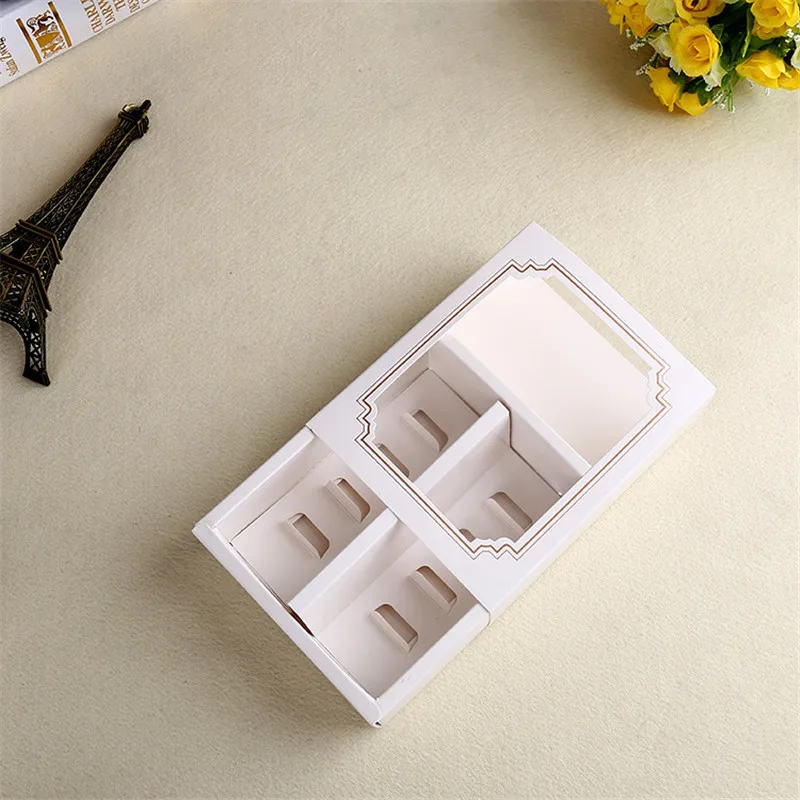 Quevina400pcs/лот Милые простые белые открытые окна десертные макароны коробка коробки
