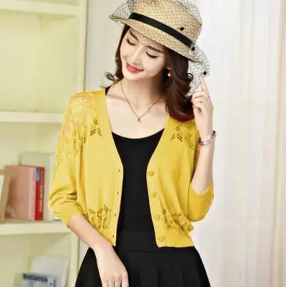 Женский трикотажный кардиган с V образным вырезом и рукавом до локтя| |