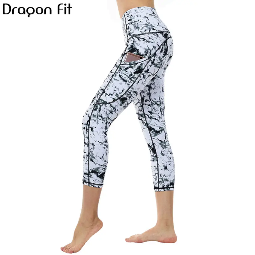 Женские Эластичные капри для йоги Dragon Fit спортивные Леггинсы с карманами бега |