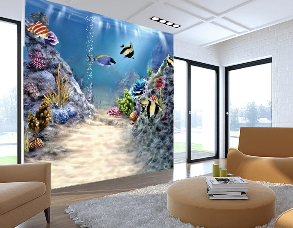 [Самоклеящаяся] 3D тропическая рыба Коралловое море 3 настенная бумага печать