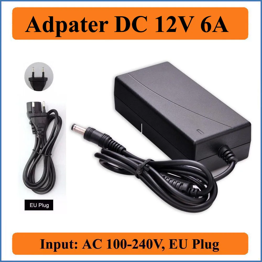12V 6A штепсельная вилка европейского стандарта AC/DC адаптер переменного тока 100 240V
