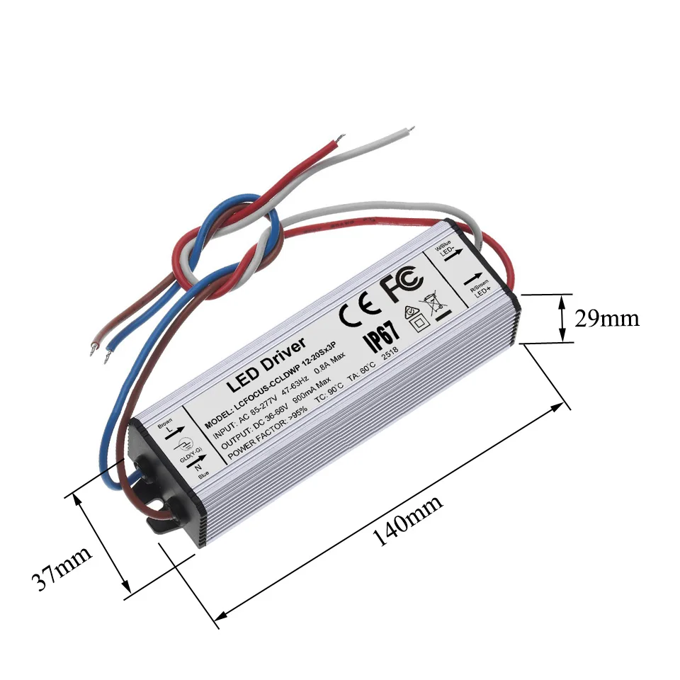 Высокая Мощность 60 W Светодиодный драйвер 36W 42 Вт 45 Вт 48 Вт 54 Вт 60 Вт 900mA DC35-66V Водонепроницаемый IP67 Питание размеры 36-42 45 48 54 корпусный прожектор на 60 Вт