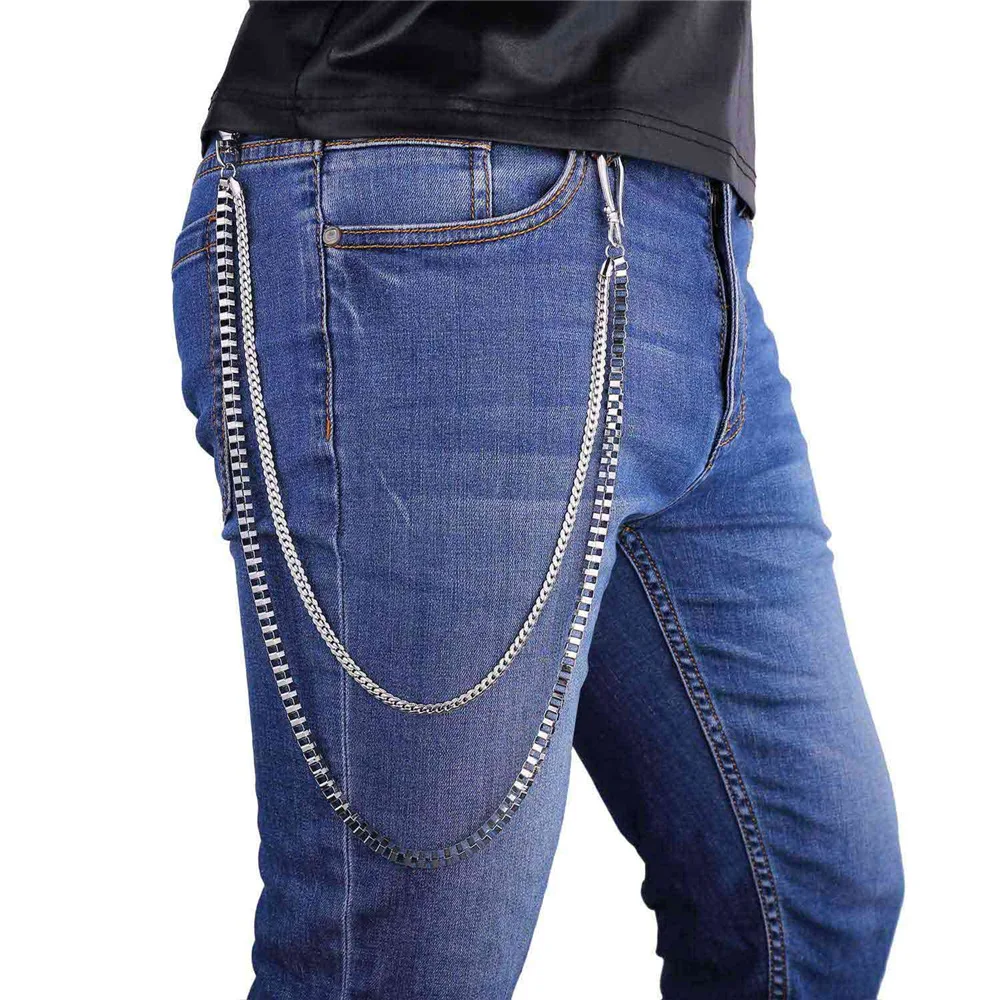 Мужские джинсы Штаны цепи двойного слоя хип хоп личности пояс цепочка на талию