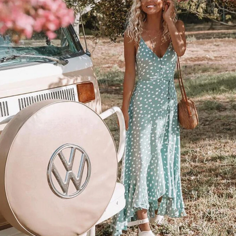 Новый 2019 горошек летнее праздничное в стиле бохо длинное платье пол пикантные