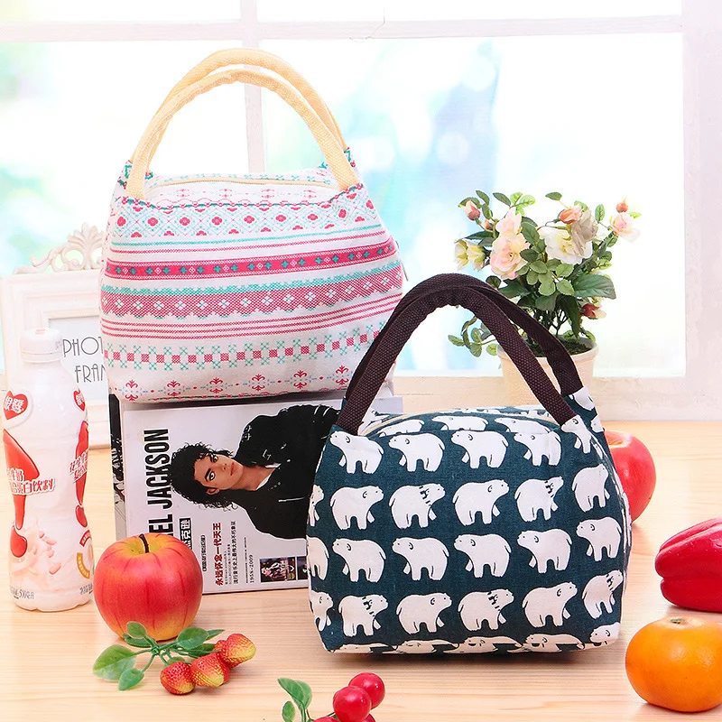 

Fashion Lunch Bag Printing Portable Insulated Thermal Cooler Box Lunch Food Storage Bag Picnic Container Sac A Lunch Canvas