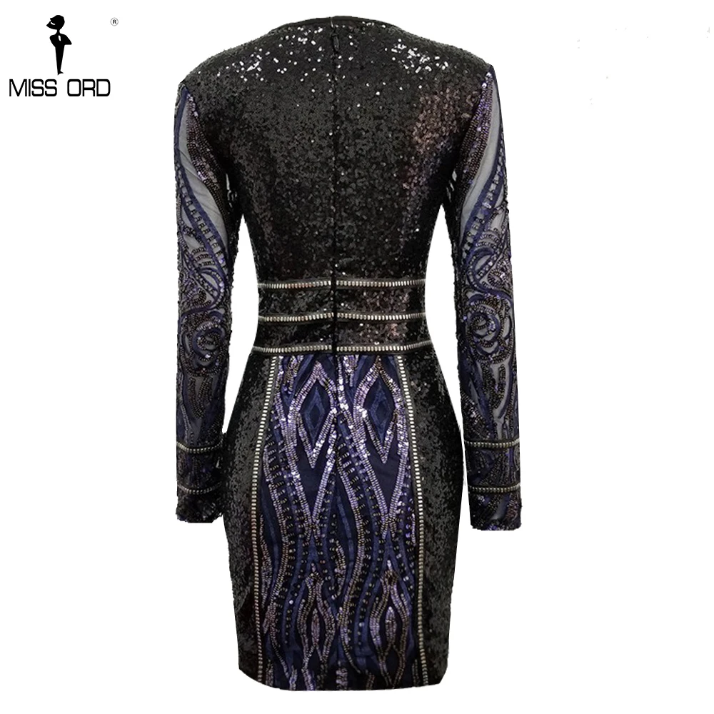 Missord 2019 женские сексуальные длинные рукава Bodycon Sequin Роскошные платья элегантные