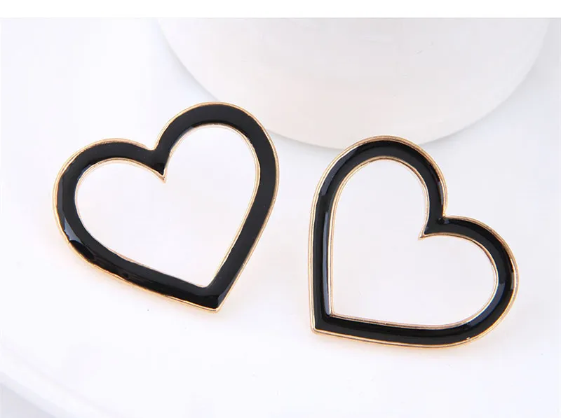 Kymyad Brincos New Heart Stud Earrings For Women Vintage Korean White Black Earings Fashion Jewelry Wholesale | Украшения и
