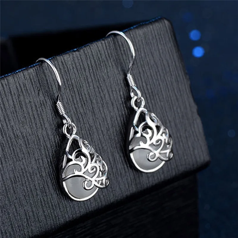 Женские свадебные серьги в виде кошачьего глаза форме бассейна с сердечками 625 #45