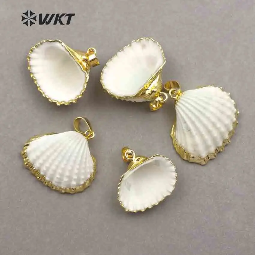 WT- JP017 Amazing White Scallop Shell Pendant Wholesale Natural scallop pendant gold color gift | Украшения и аксессуары