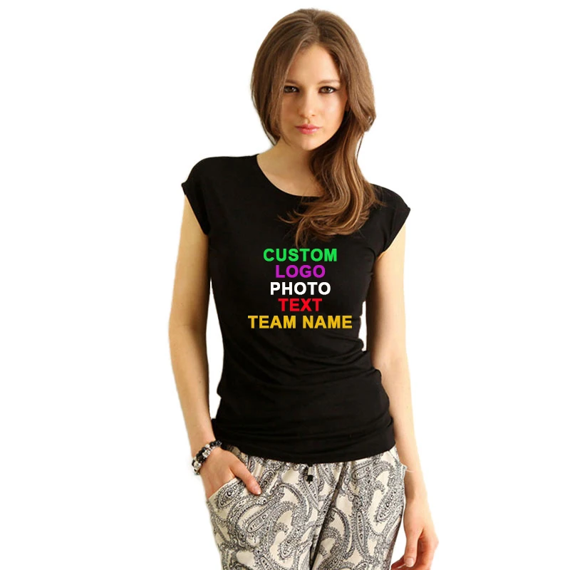 Slim sexy girl custom logo photo text printed women T-shirt short sleeve fitted lady tops personalized female hallow out T shirt | Женская