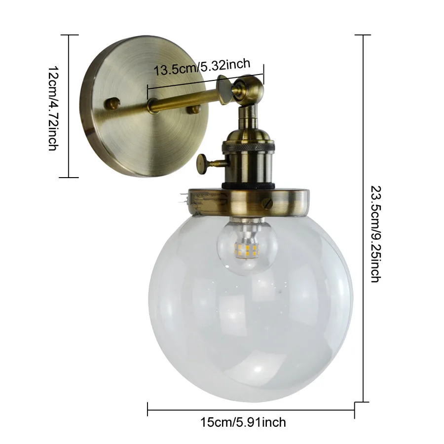 Vintage Wall Lamp Glass Wall Sconce Wall Lights Fixtures Luminaire Loft Bedside Mirror Lamp Electroplating Rose Gold Stair Light - Цвет абажура: BRONZE