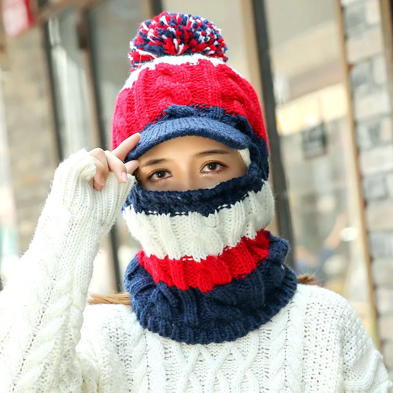 Женская зимняя Шея Теплее шляпа Tuque шапка с козырьком Ухо теплее лицо крышка