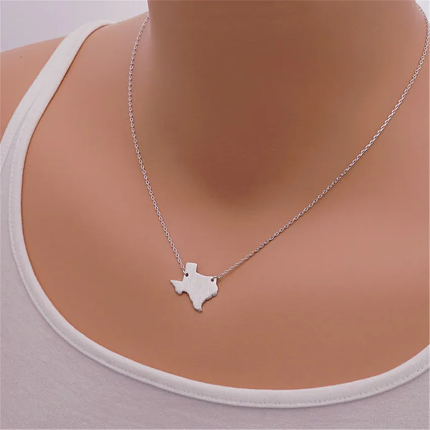 USA Map Texas Shape Pendants &amp Necklaces For Women Vintage Jewelry Stainless Steel Charm Chain Bijoux Femme Collier Bff Gifts | Украшения