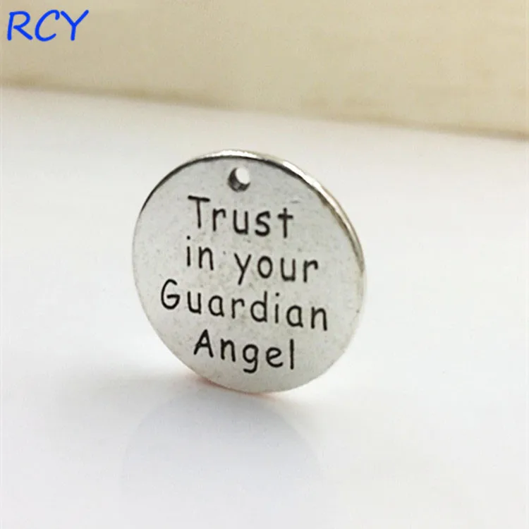 

Top Quality 20 Pieces/lot 22mm antique silver color letter printed trust in your guardian angle round disc message charm
