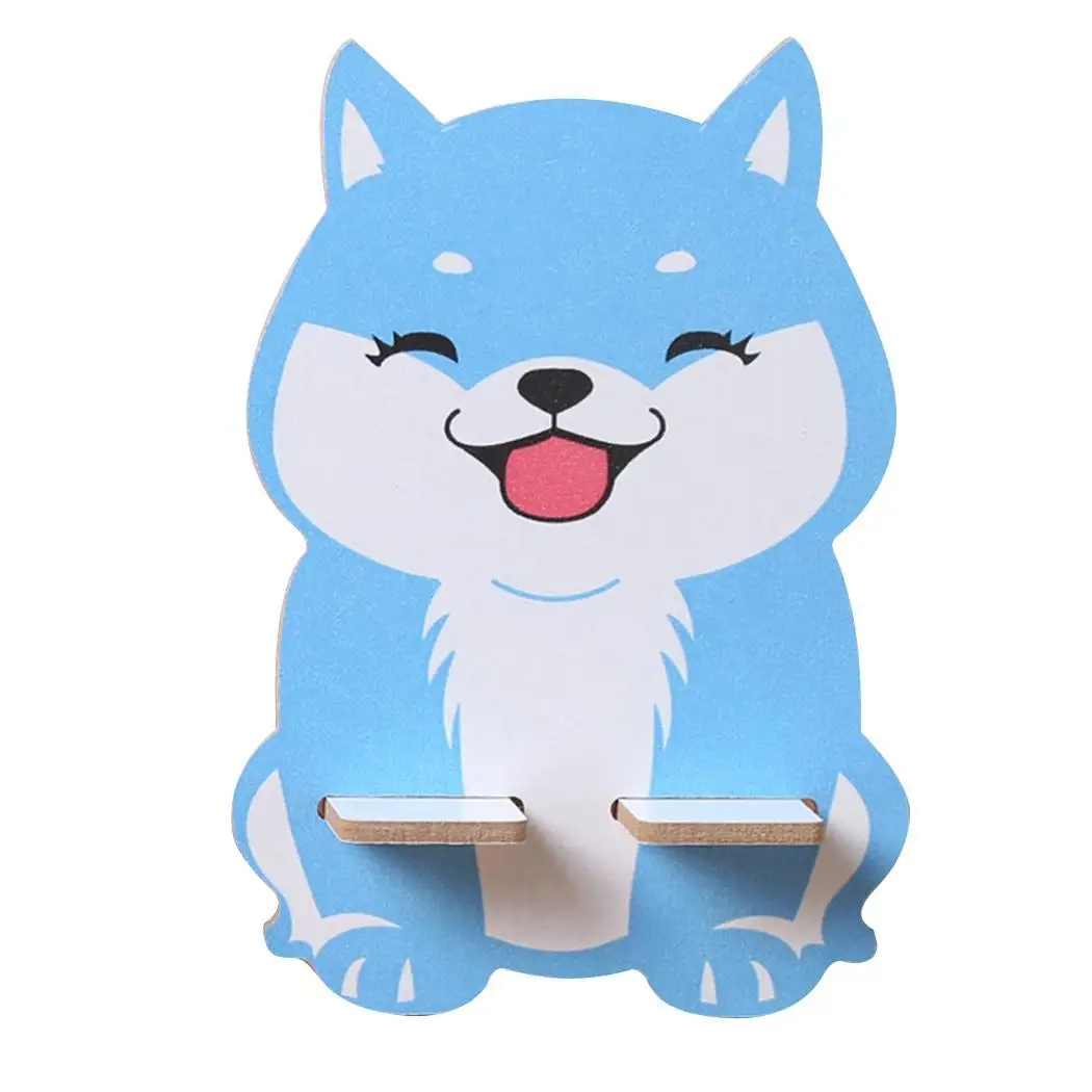 blue dog Милый мультфильм мобильный в виде животного телефон кронштейн деревянный держатель собака шаблон, белка шаблон, медведь шаблон держатель - Цвет: blue dog
