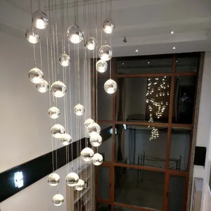 24 lights Silver Stair rotating long pendant light Nordic personality glass living room dining room modern minimalist stair long pendant lamps - Body Color: 24 lights Silver