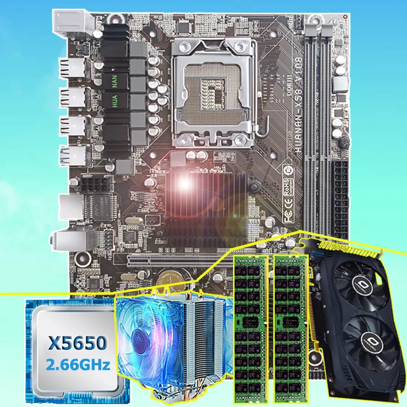 Фирменная материнская плата комплект HUANAN ZHI X58 Материнская плата с процессором Intel Xeon X5650 16G(2*8G) REG ECC видеокарта памяти GTX750Ti 2GD5