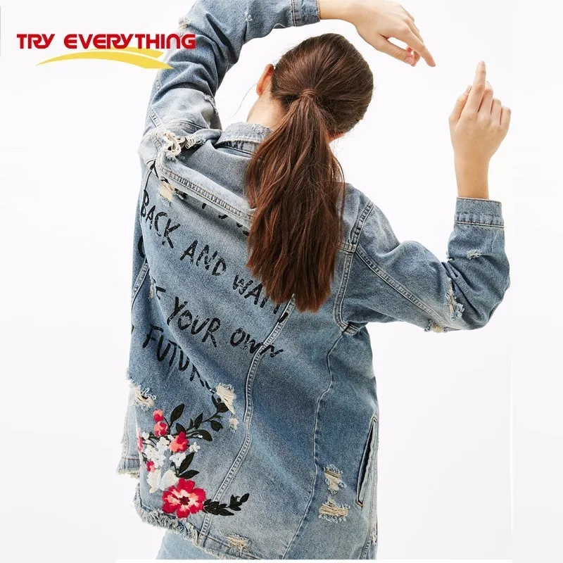 Женская джинсовая куртка большой размер 3XL|ripped denim jacket women|floral embroidery jacketdenim women |