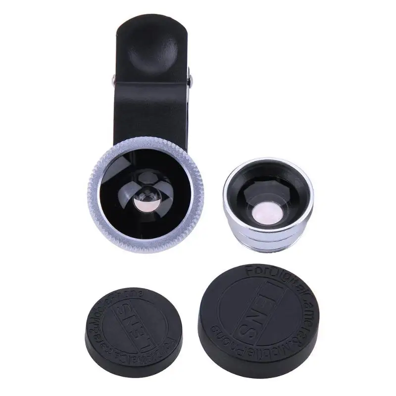 3 in 1 Universal Fish Eye+ Wide Angle+ Macro Camera Lens Kit with Lens Cover for Smart Mobile Phone for iPhone Smartphone