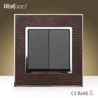 Wallpad 2-позиционный переключатель для отеля, квадратный 2-позиционный переключатель, козы, коричневая кожа, двойное управление, 2-позиционный кнопочный светильник, переключатель, бесплатная доставка